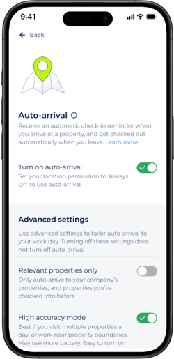 Auto-arrival - Advanced settings