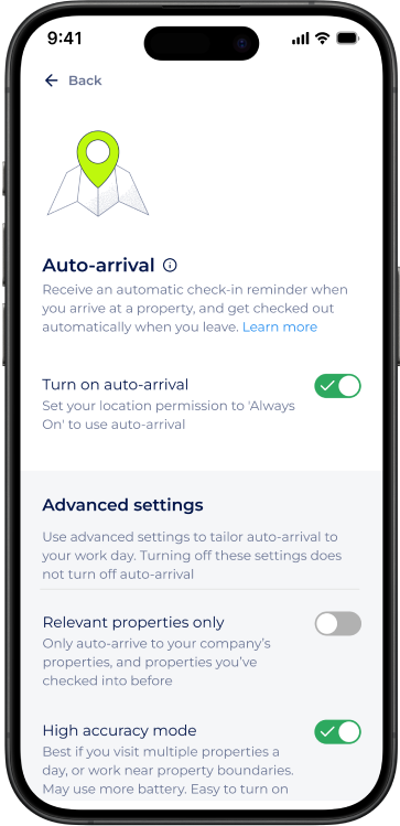 Auto-arrival - Advanced settings