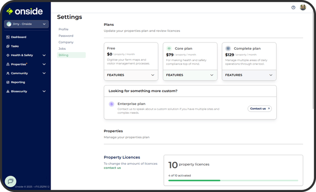 Billing page