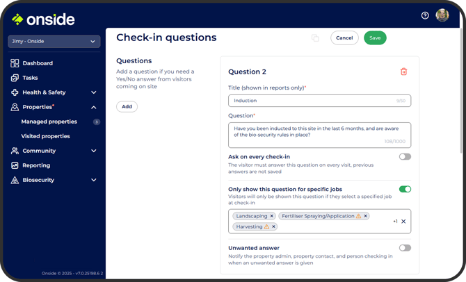 Check-in question - job specific 2