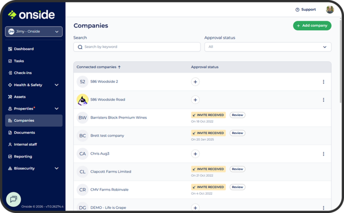 Companies page