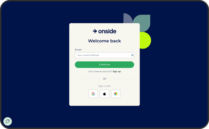 Log in page