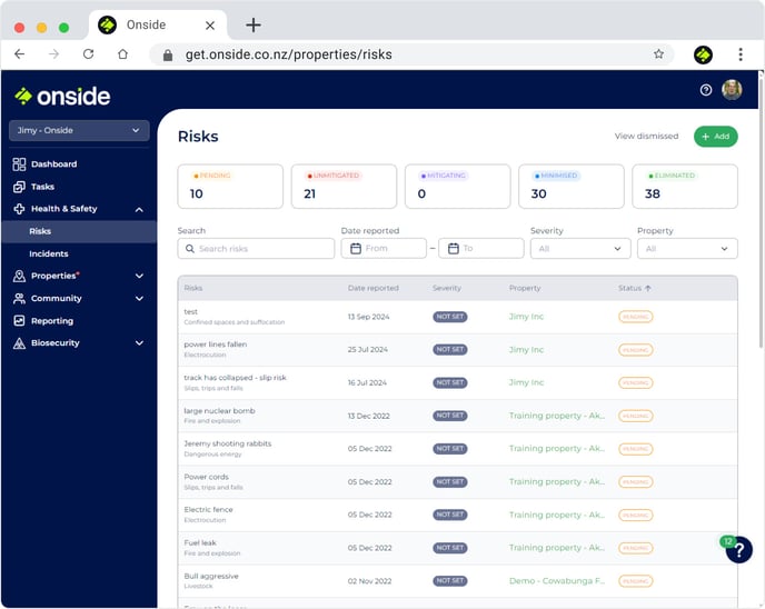 Risk dashboard