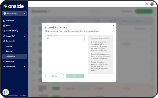 Share documents page prompt
